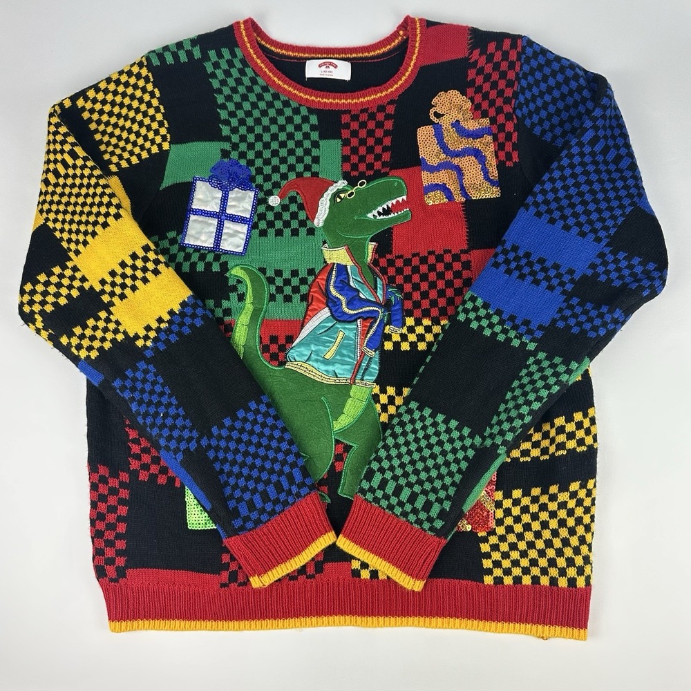Holiday Time‎ Unisex Adult Dinosaur Ugly Christmas Pullover Sweater Size Large